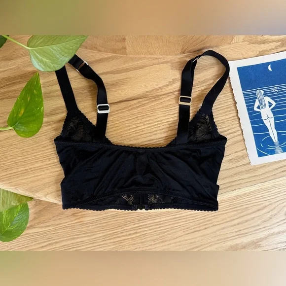 Lace French Plunge Bra 32C Black Front Zip Sheer Underwire - Picture 6 of 10